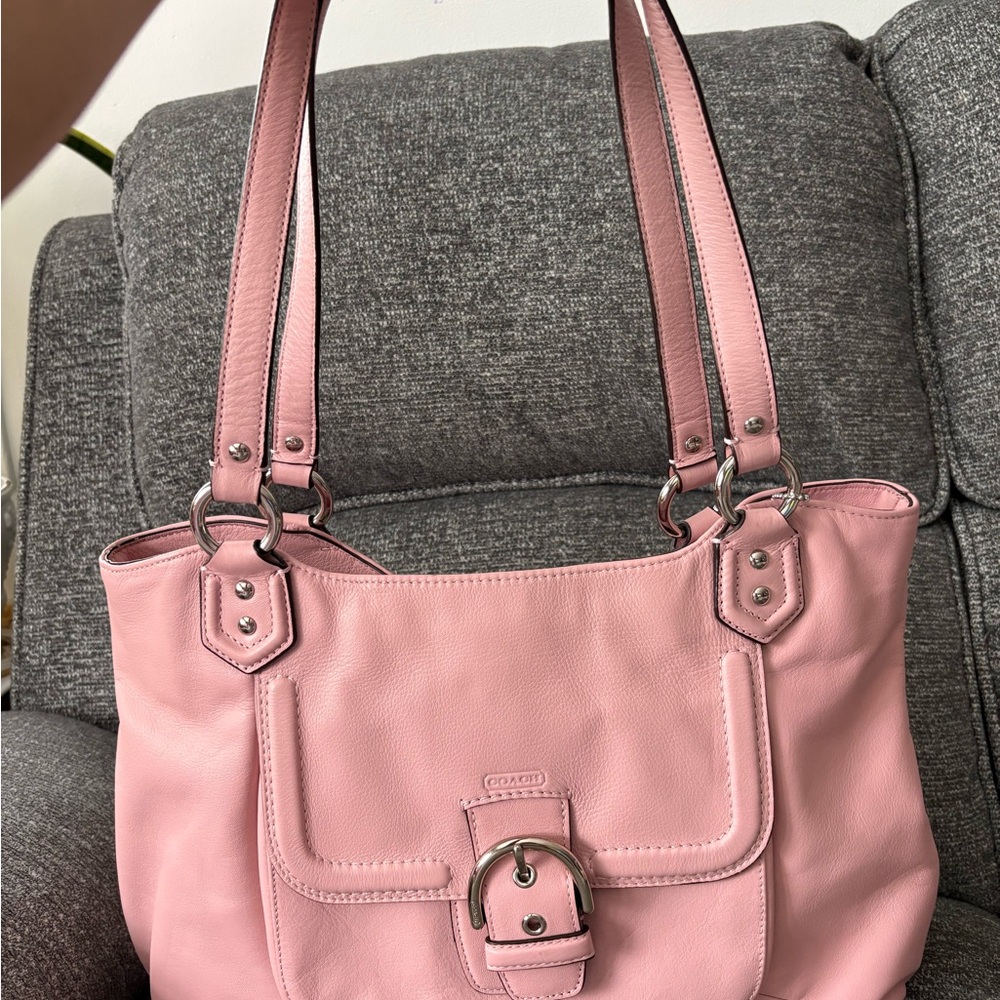 Coach Blush Pink Leather Shoulder Bag with Silver Hardware